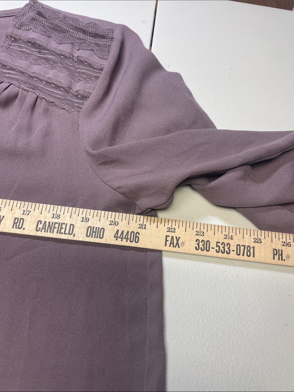 Maurices Mauve Lace Yoke V-Neck Blouse - Picture 5 of 5